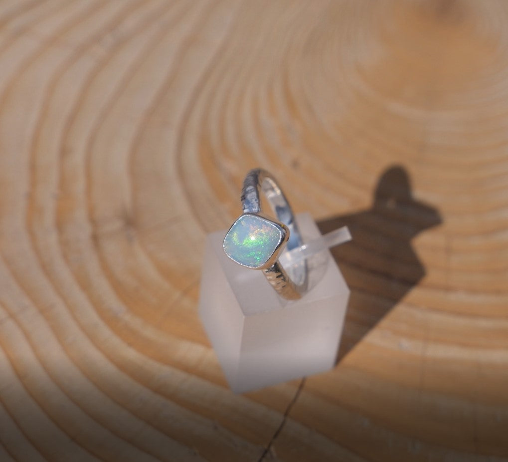 Silver opal ring , size K