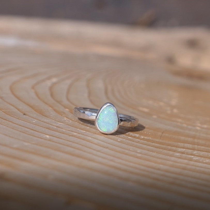 Dainty silver opal ring, size G