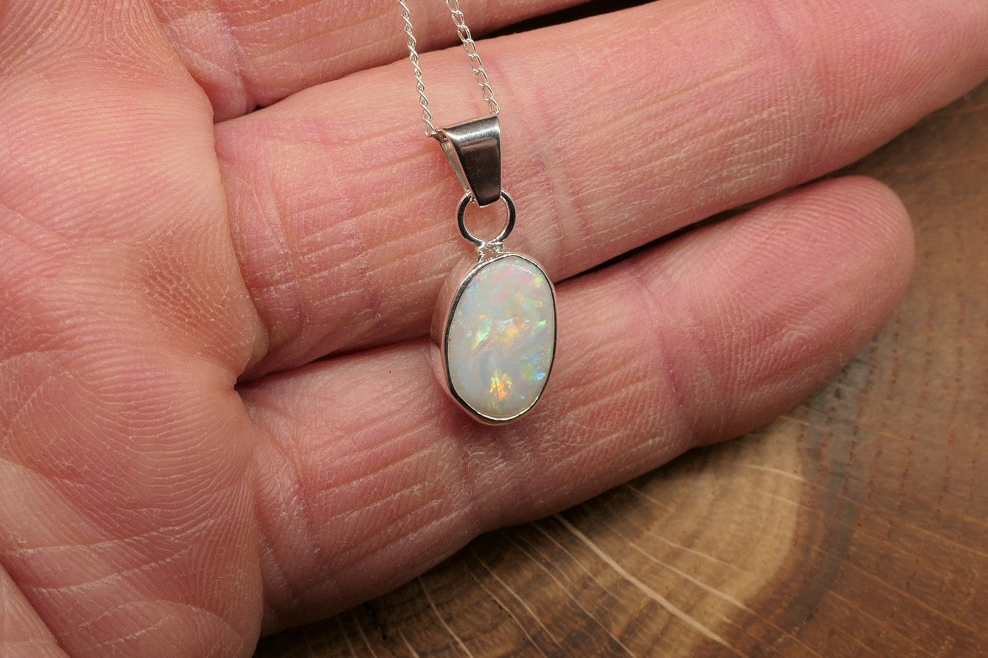 Silver Coober Pedy opal pendant