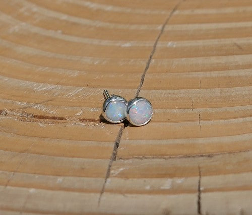 4mm silver opal earstuds