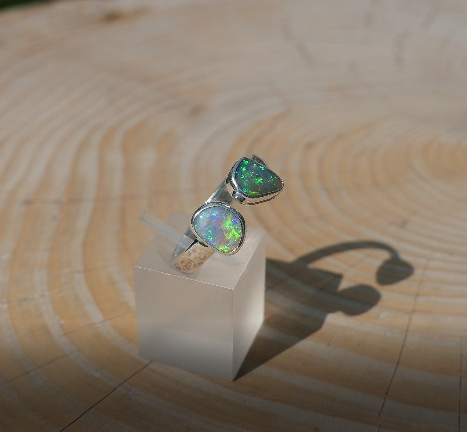 Double ended silver opal ring