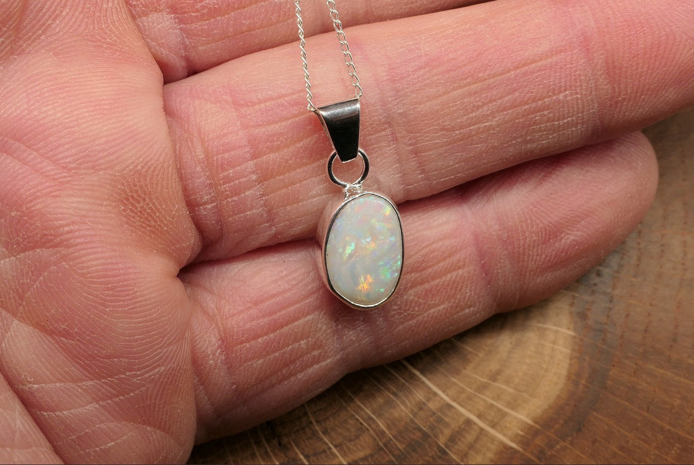 Silver Coober Pedy opal pendant