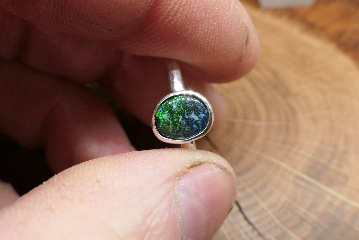 Silver Opal ring size N-1/2 - 7US