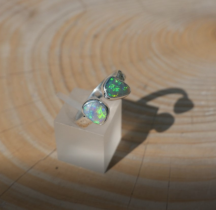 Double ended silver opal ring