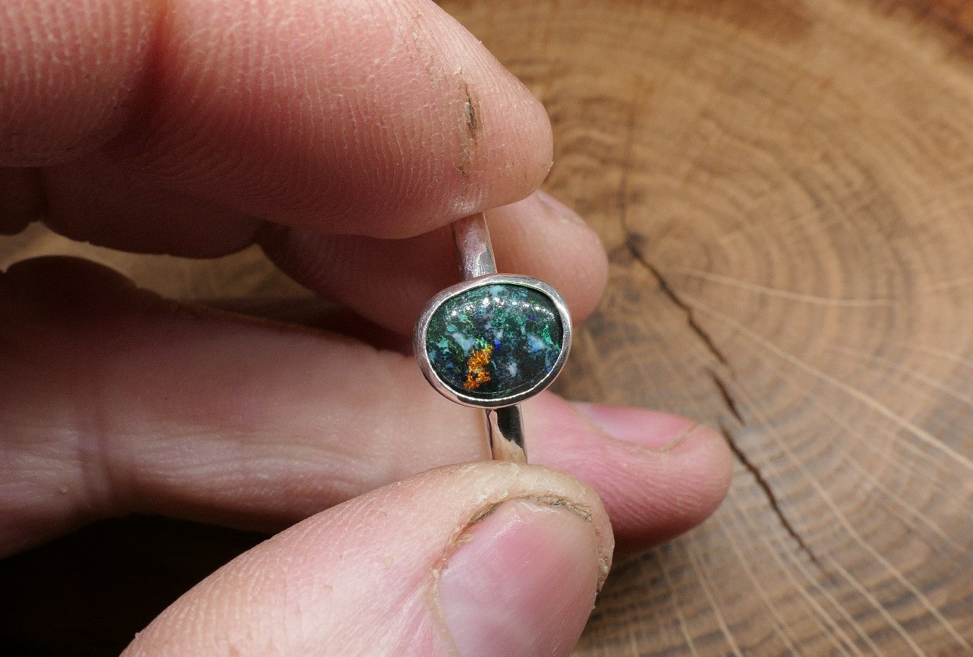 Silver Opal ring size N-1/2 - 7US