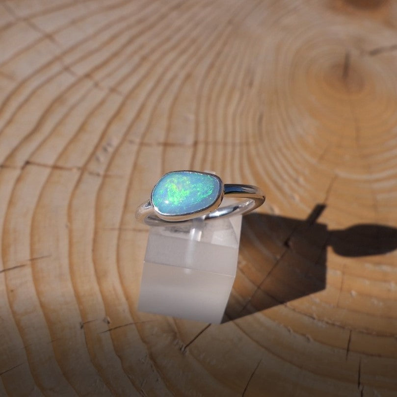 Silver opal ring, size P-1/2 - 8