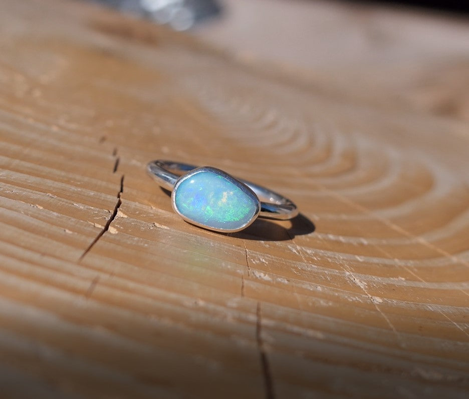 Silver opal ring, size P-1/2 - 8