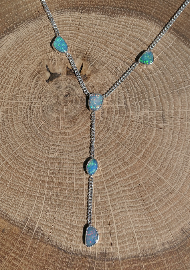 Multi-stone Silver opal necklace