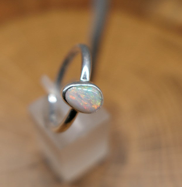Silver Opal ring size Q-1/2 - 8.5 US