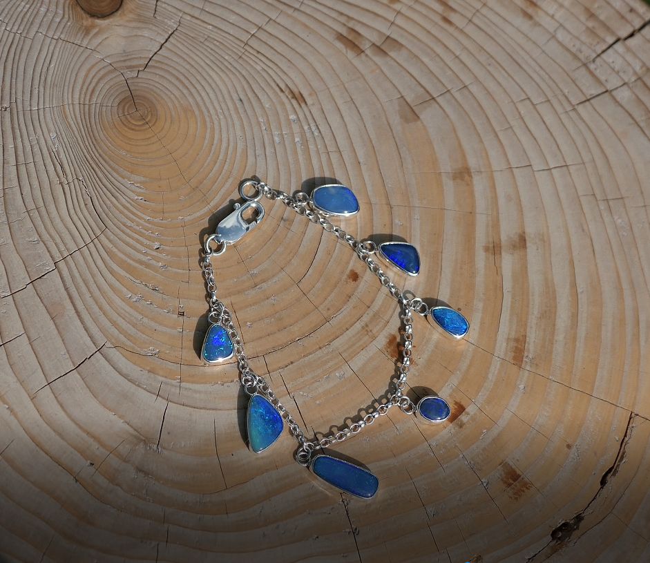 Silver blue opal charm bracelet