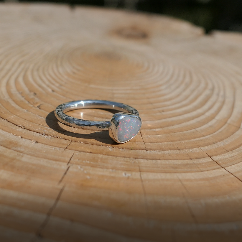 Silver opal ring, size P-1/2