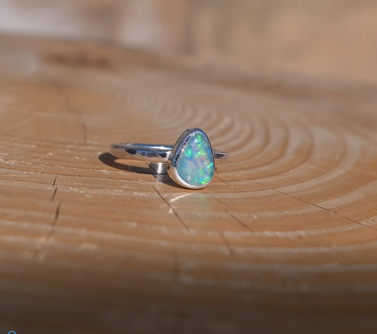 Silver opal ring, size K