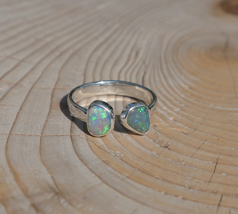 Double ended silver opal ring