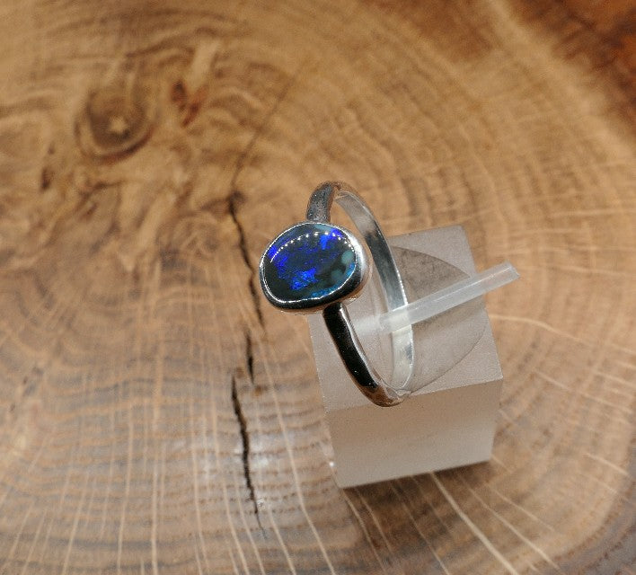 Silver Opal ring size P-1/2 / US 8