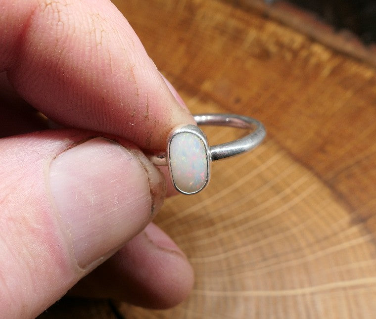 Silver Opal ring size Q / US 8.25
