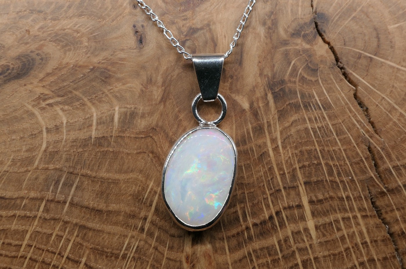 Silver Coober Pedy opal pendant