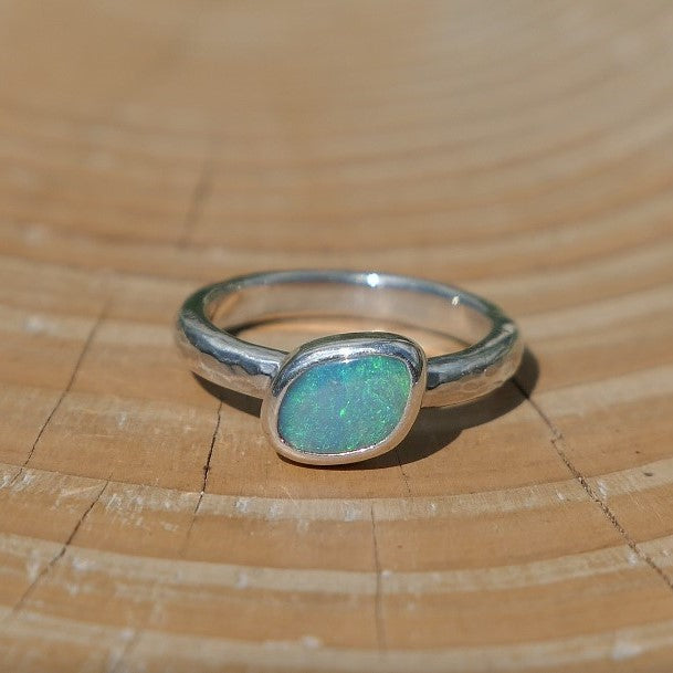 Silver opal ring, size J-1/2