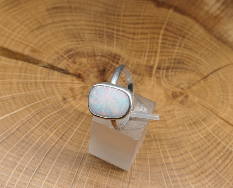 Silver Opal ring size P-1/2 - 8US
