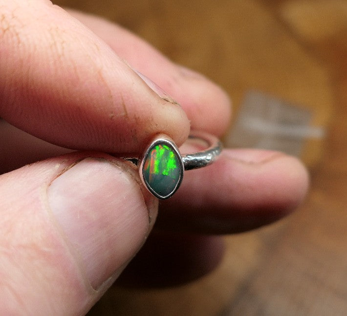 Silver Opal ring size L - 5.75US