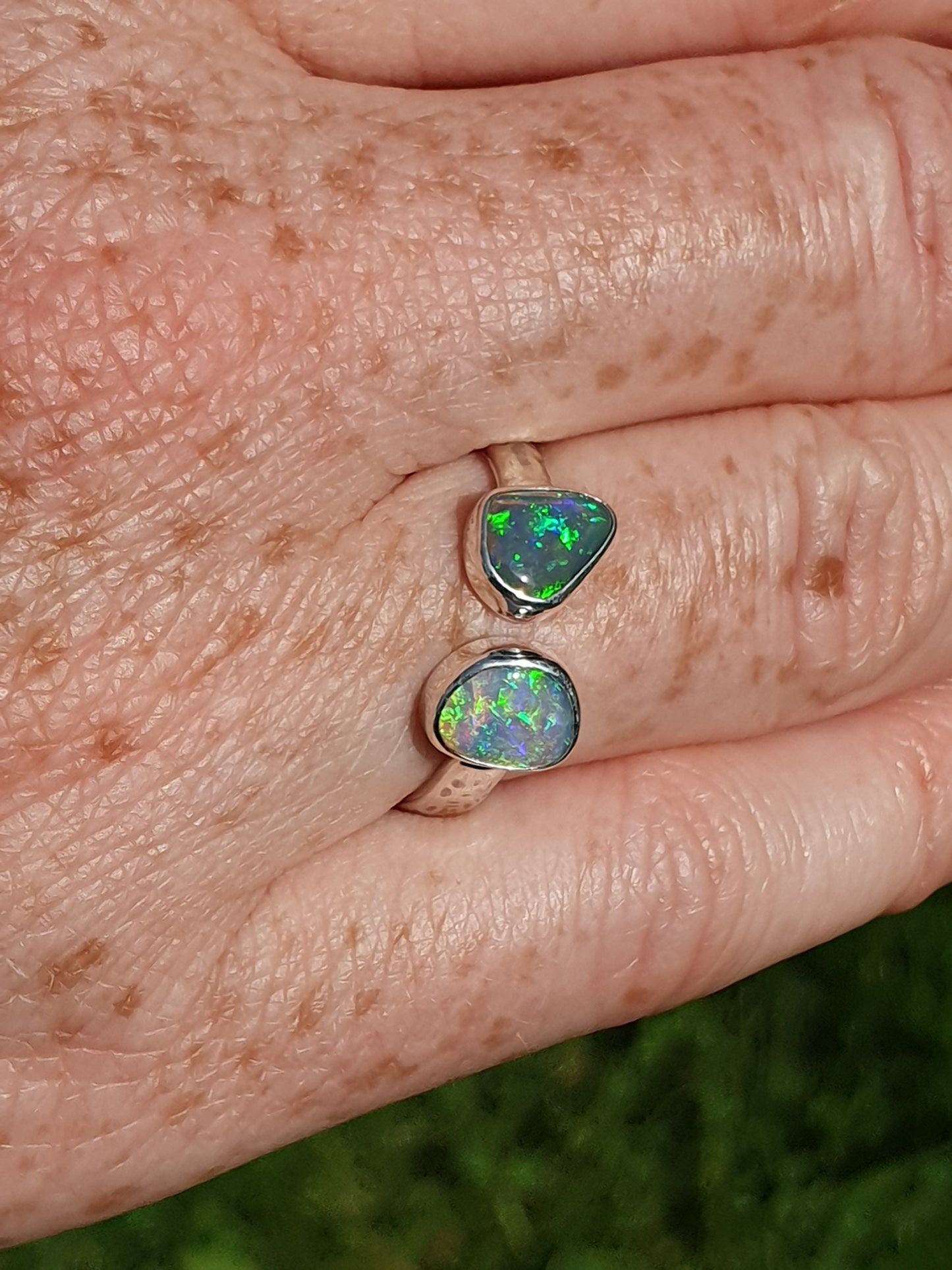 Double ended silver opal ring