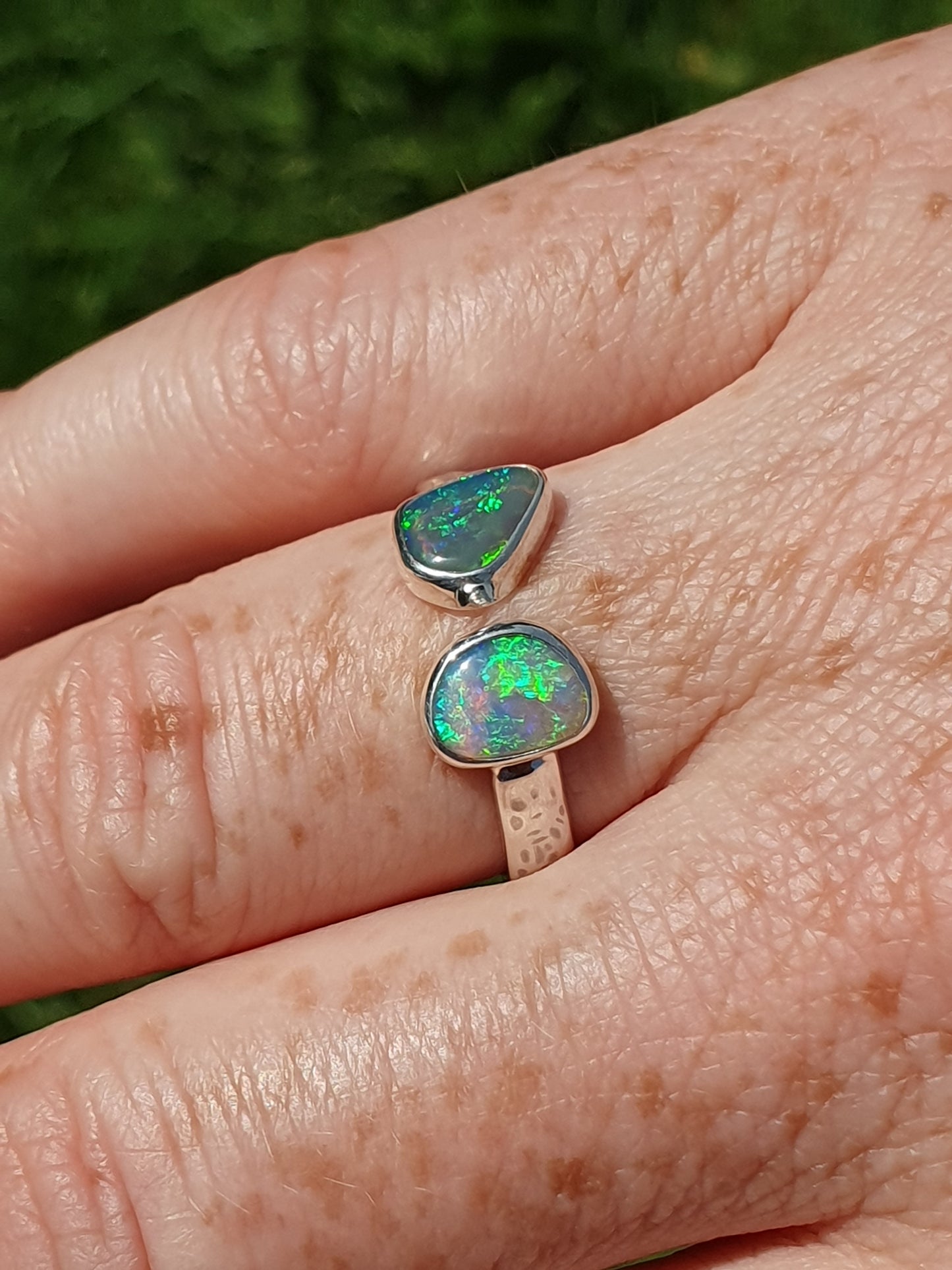 Double ended silver opal ring