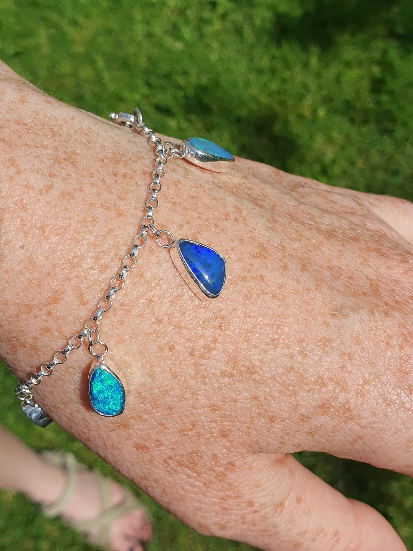 Silver blue opal charm bracelet