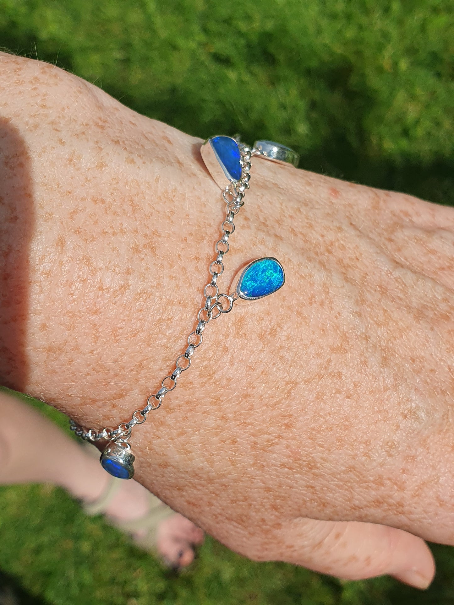 Silver blue opal charm bracelet