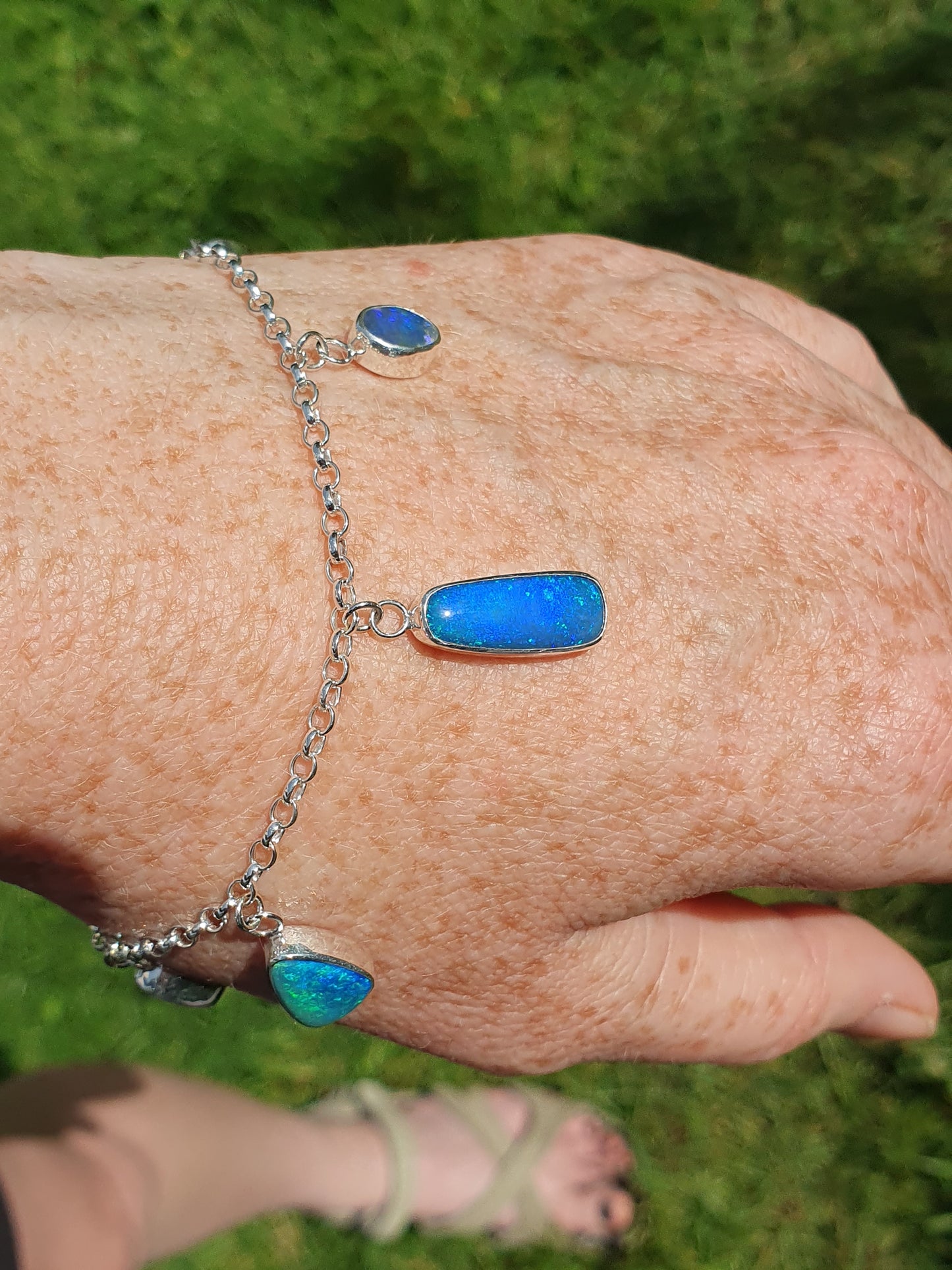 Silver blue opal charm bracelet