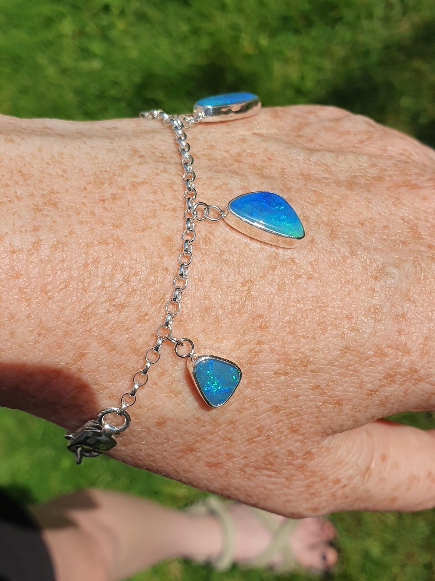 Silver blue opal charm bracelet