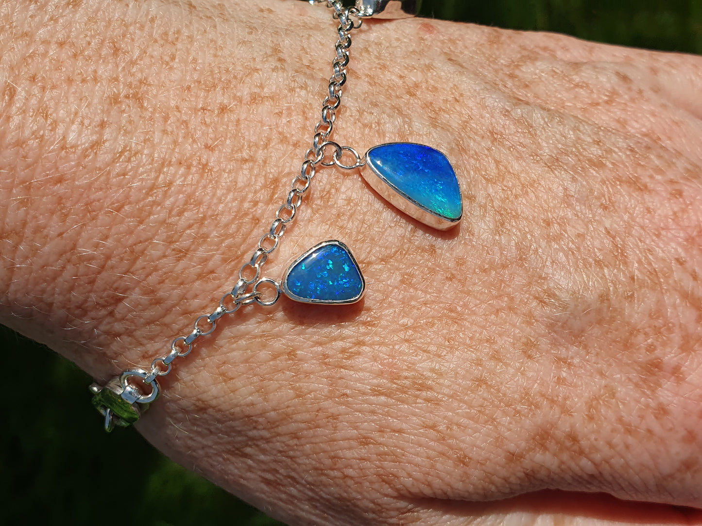 Silver blue opal charm bracelet