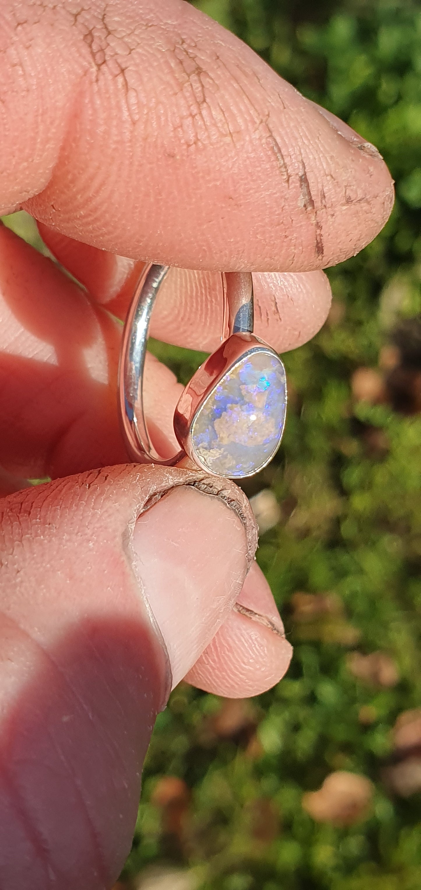 Silver Opal ring size Q-1/2 - 8.5 US