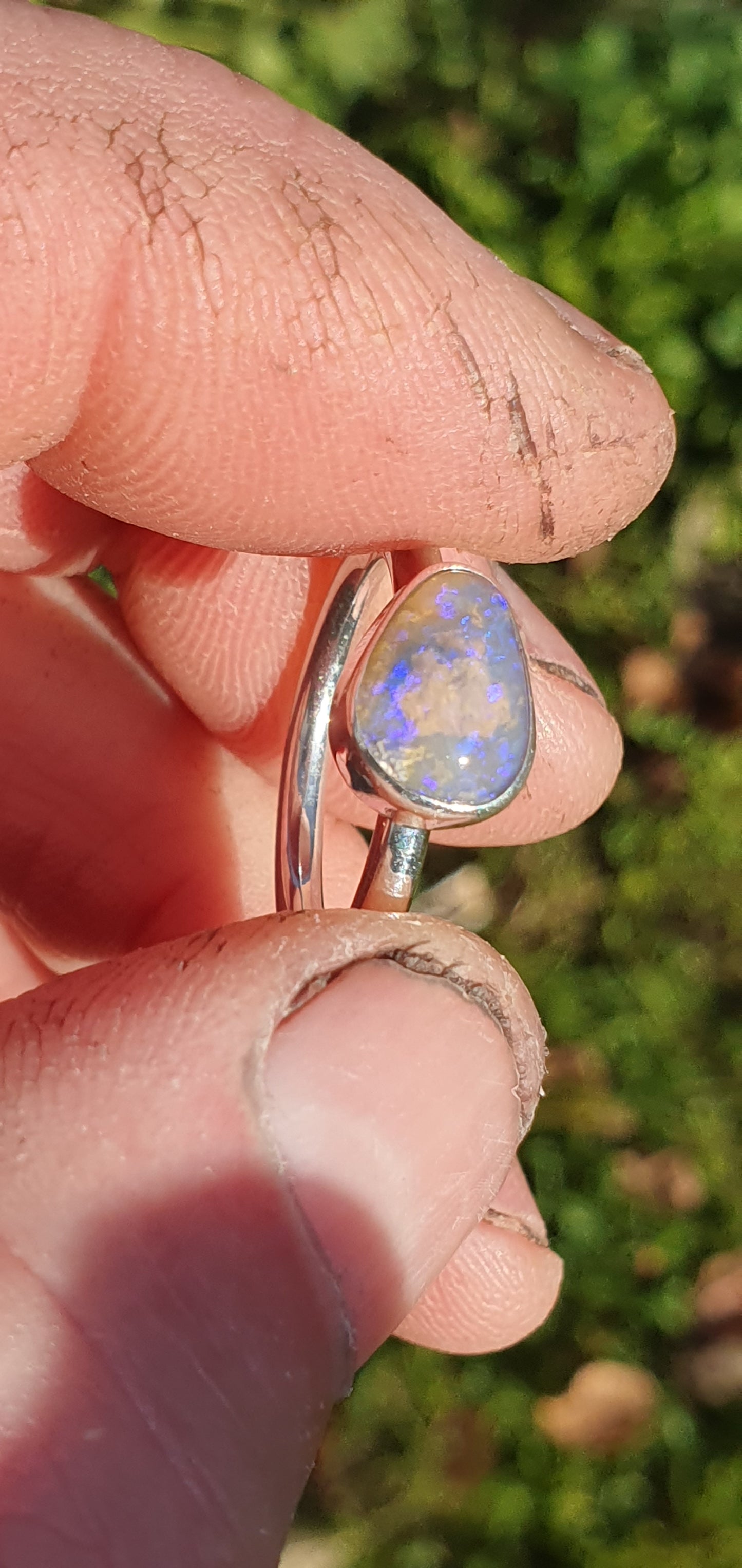 Silver Opal ring size Q-1/2 - 8.5 US
