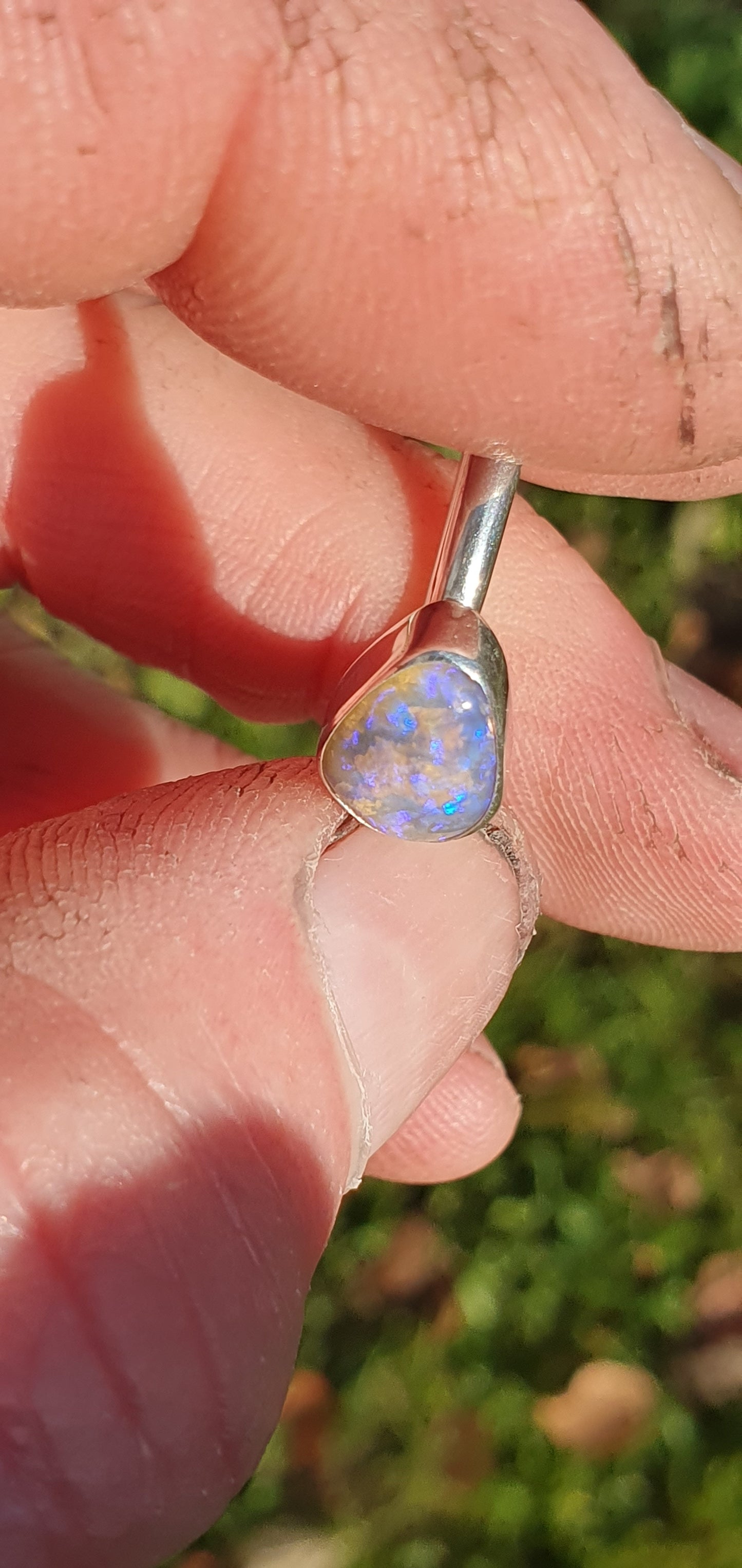 Silver Opal ring size Q-1/2 - 8.5 US