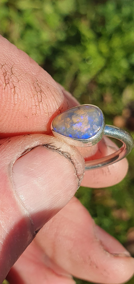 Silver Opal ring size Q-1/2 - 8.5 US