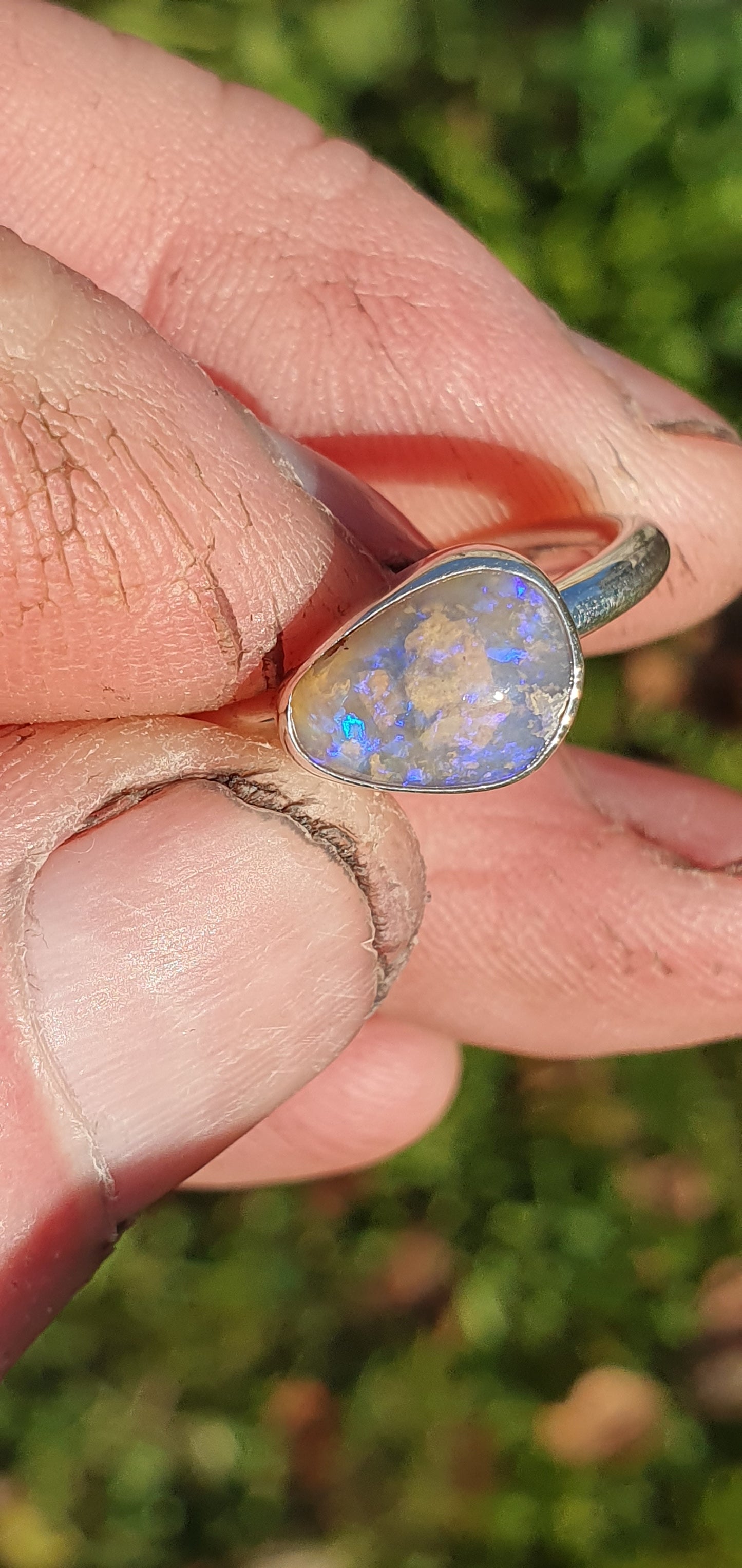 Silver Opal ring size Q-1/2 - 8.5 US
