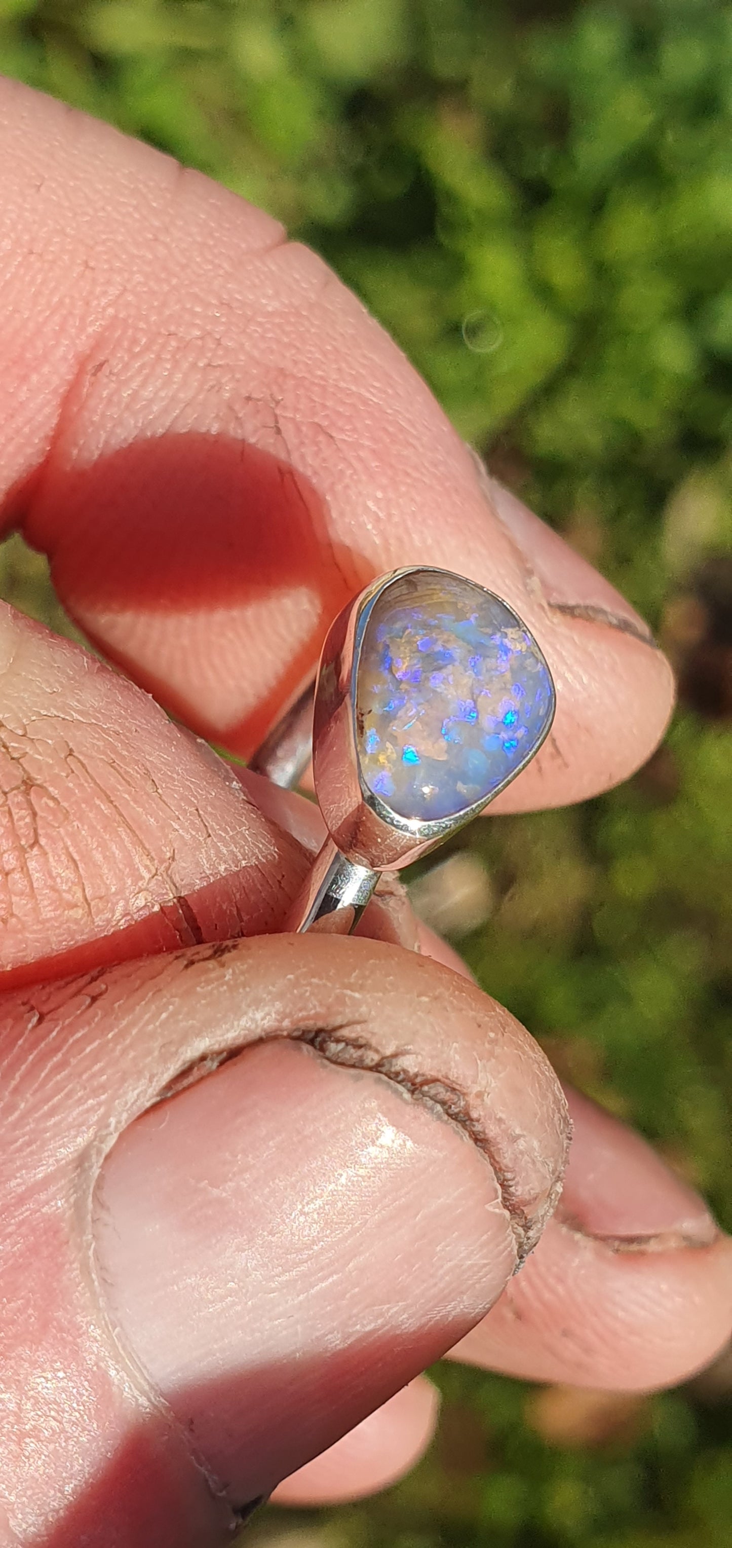 Silver Opal ring size Q-1/2 - 8.5 US