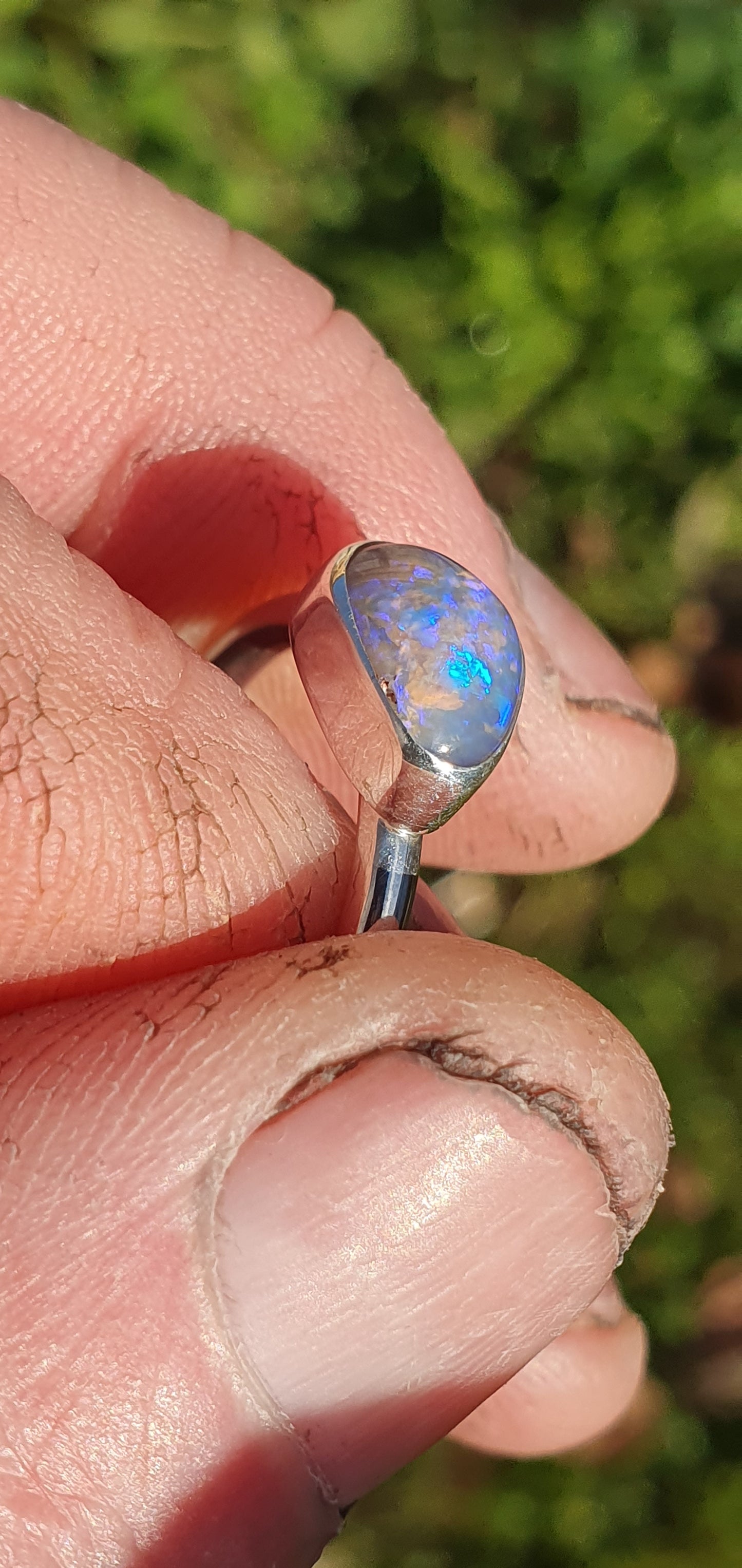 Silver Opal ring size Q-1/2 - 8.5 US