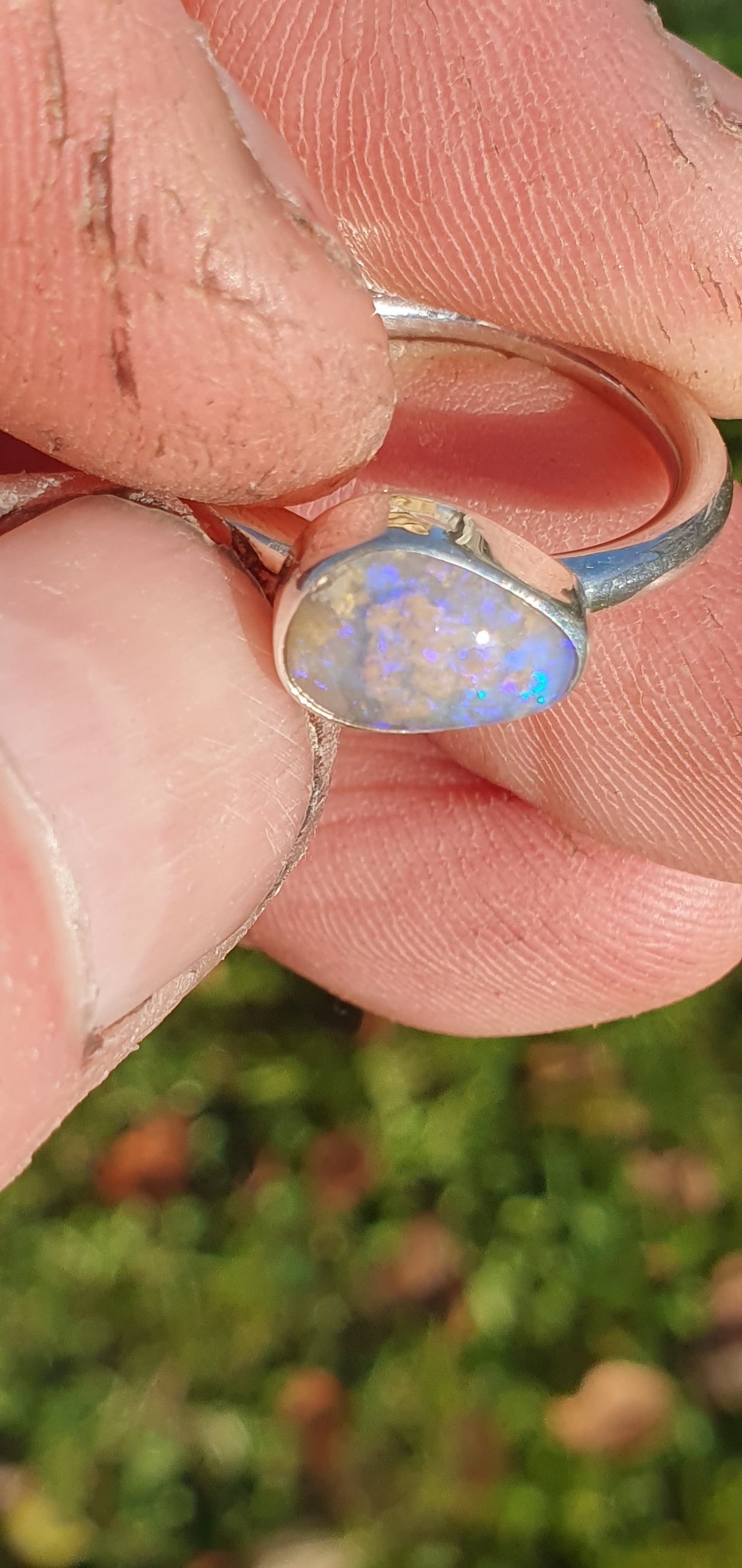 Silver Opal ring size Q-1/2 - 8.5 US