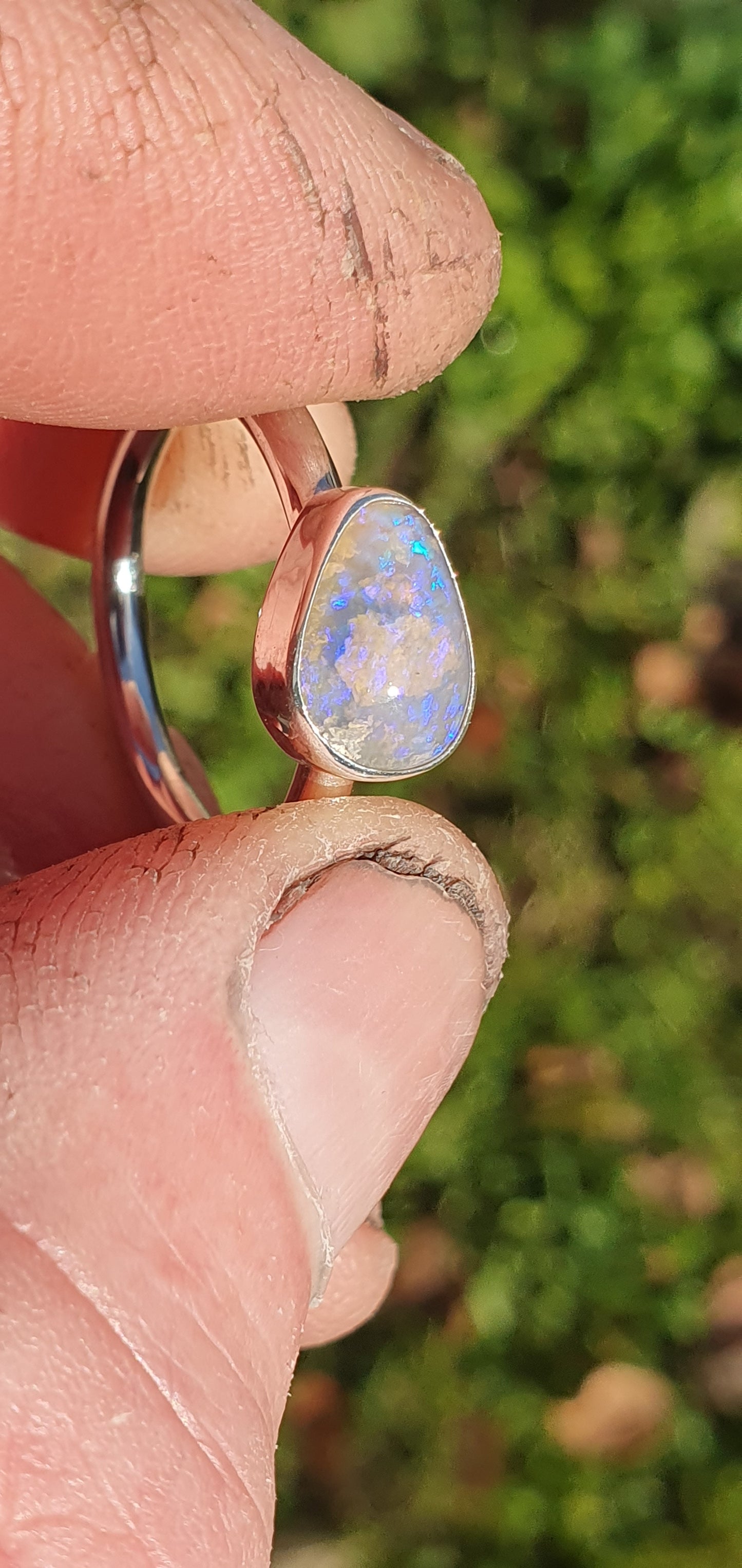 Silver Opal ring size Q-1/2 - 8.5 US
