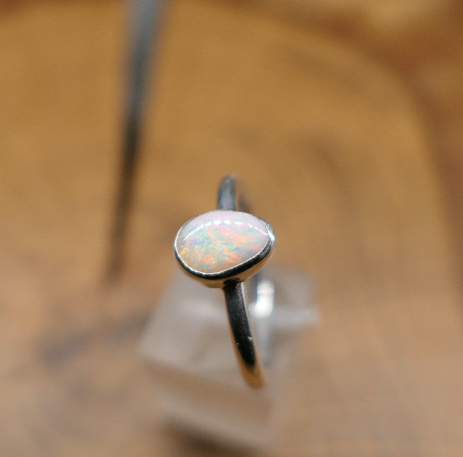 Silver Opal ring size Q-1/2 - 8.5 US