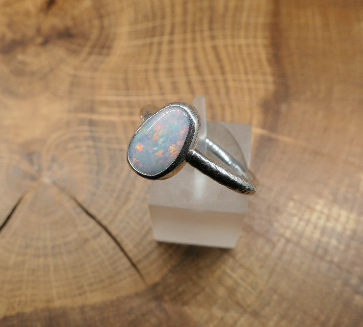 Silver Opal ring size P-1/2 - 8US