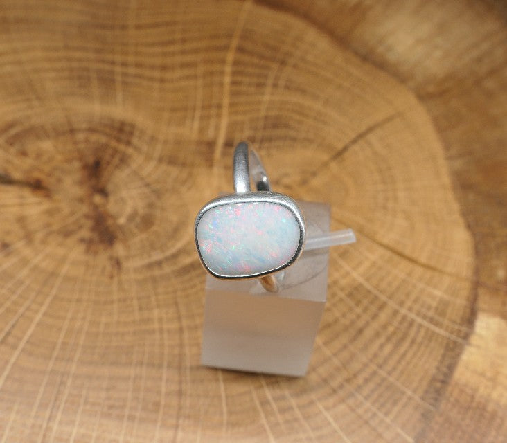 Silver Opal ring size P-1/2 - 8US