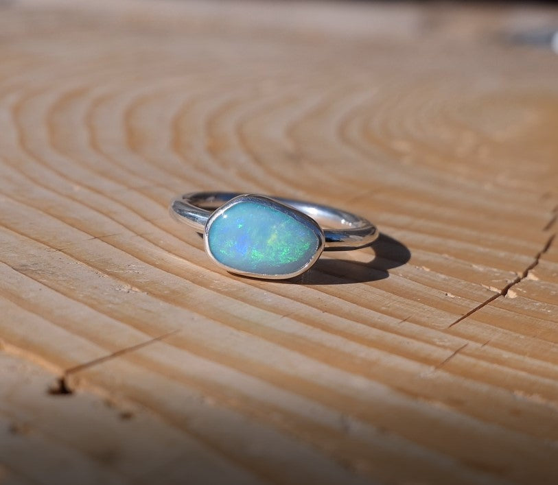 Silver opal ring, size P-1/2 - 8