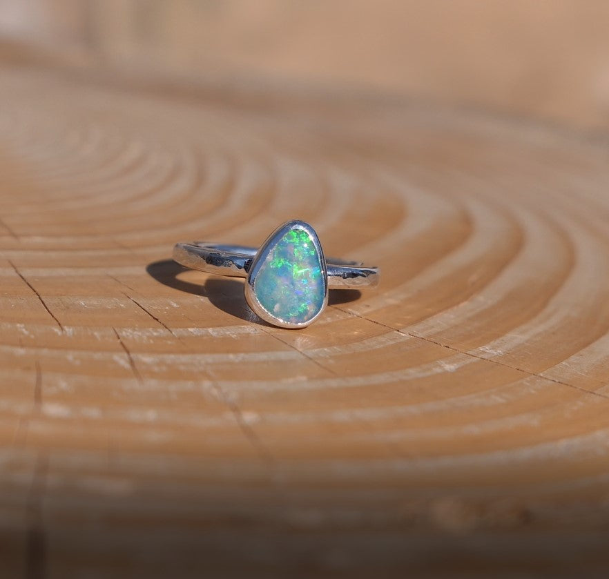 Silver opal ring, size K