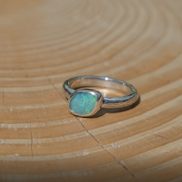 Silver opal ring, size J-1/2