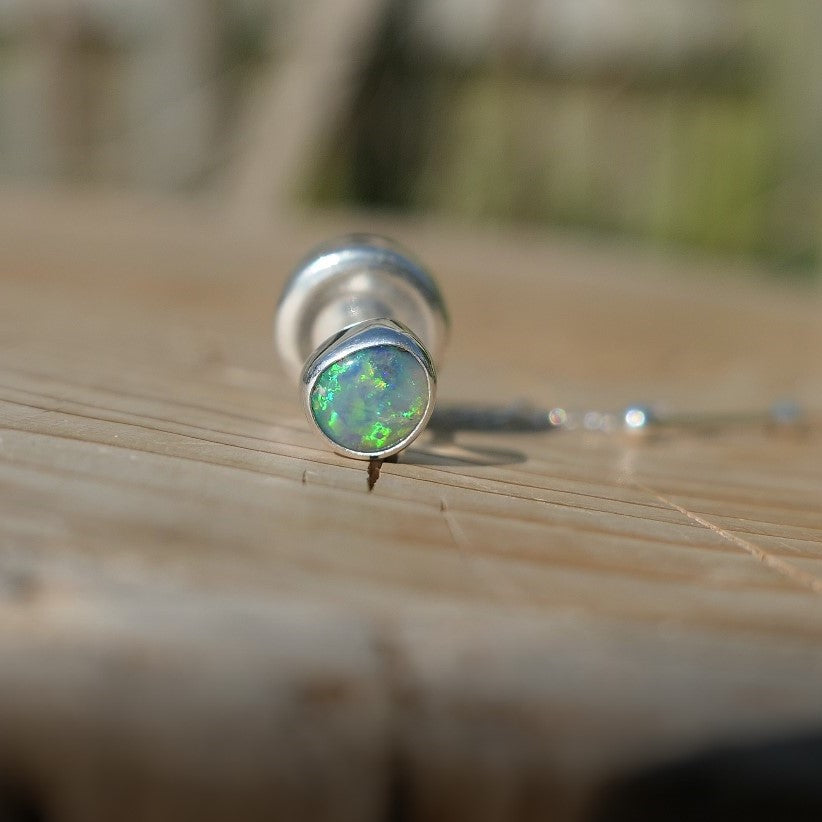 Silver tie tack with beautiful Lightning Ridge crystal opal.