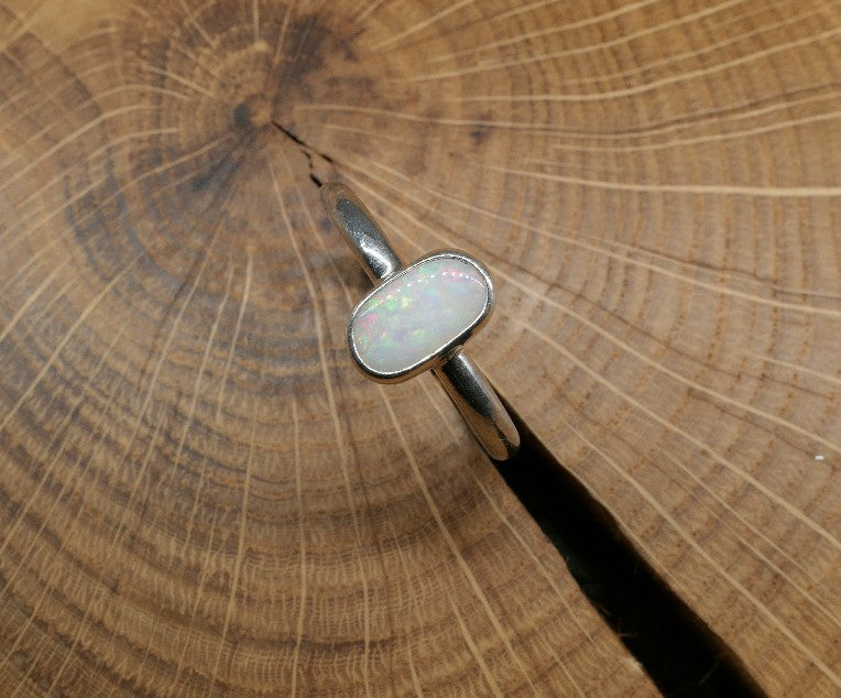 Silver Opal ring size Q / US 8.25