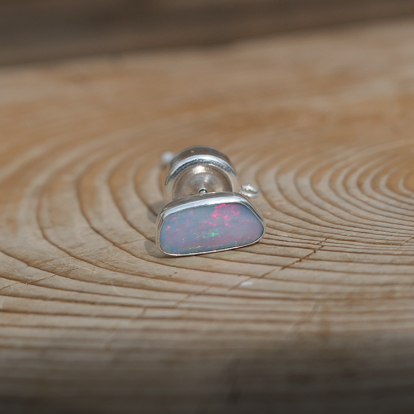 Silver tie tack with Coober Pedy doublet opal, opal is 14x6mm approx.