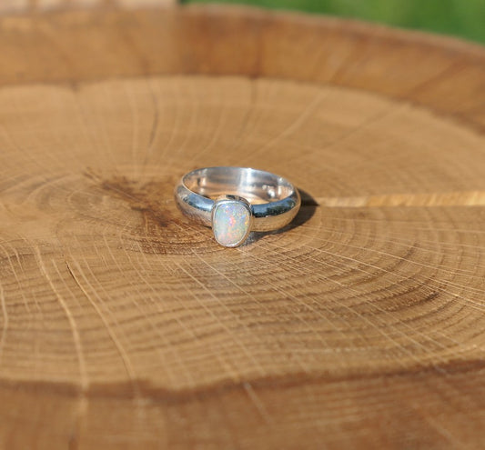 Silver solid opal chunky ring size N