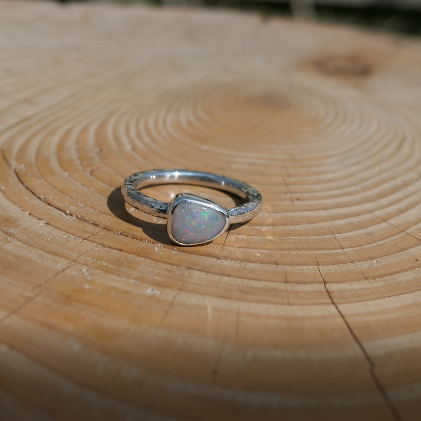 Silver opal ring, size P-1/2